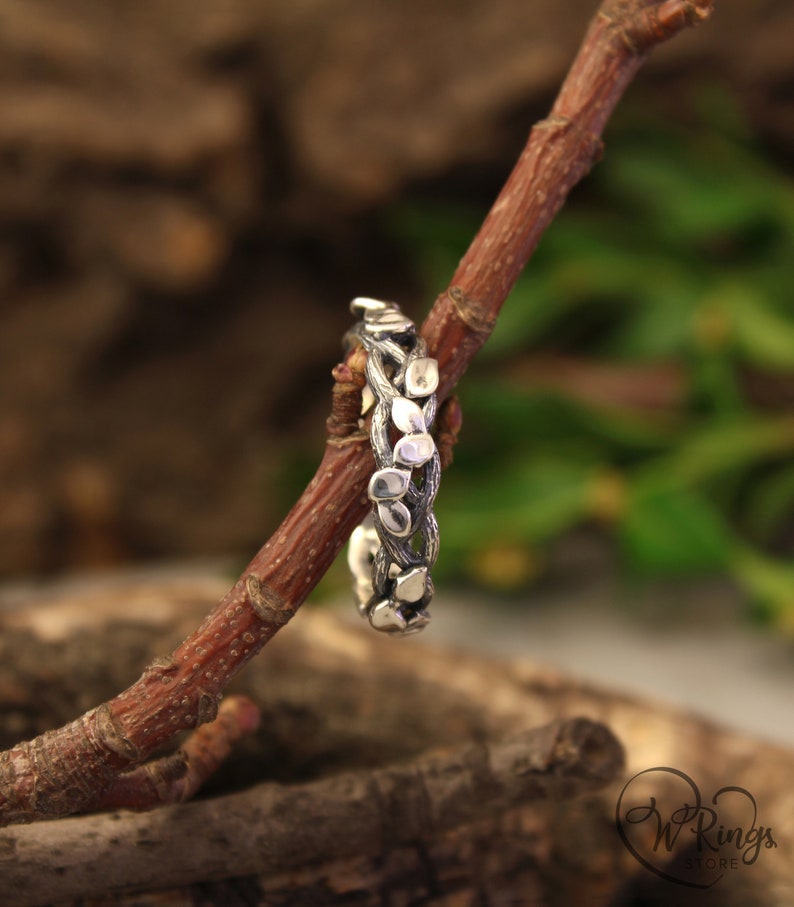 Twisted Twig with Leaves Sterling Silver Wedding Band