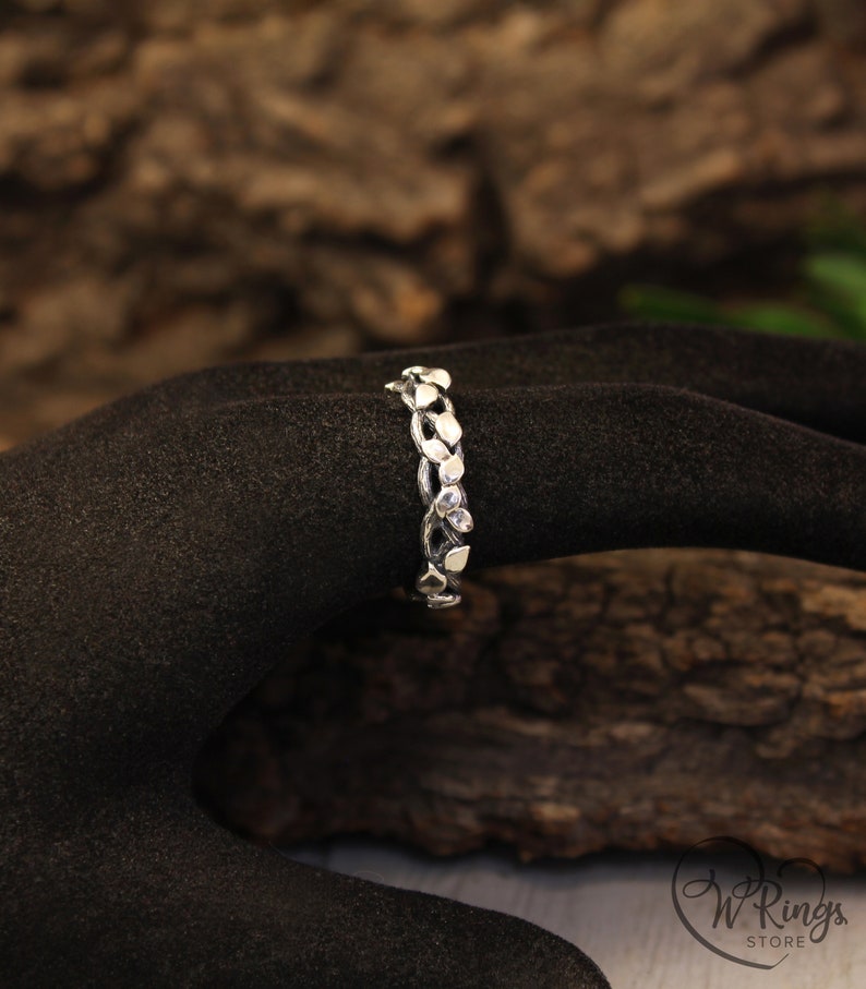 Twisted Twig with Leaves Sterling Silver Wedding Band