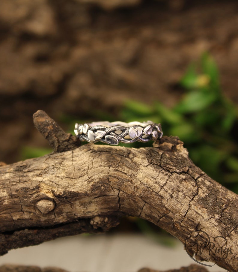 Twisted Twig with Leaves Sterling Silver Wedding Band