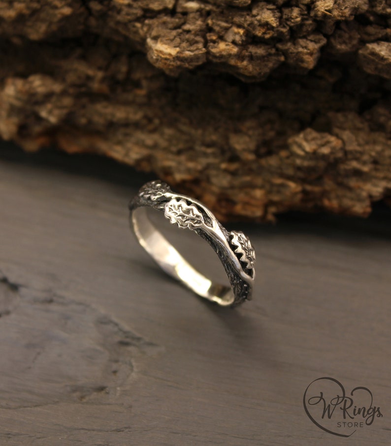 Branch Ring with oak Leaves — Oak leaf Silver Wedding Band