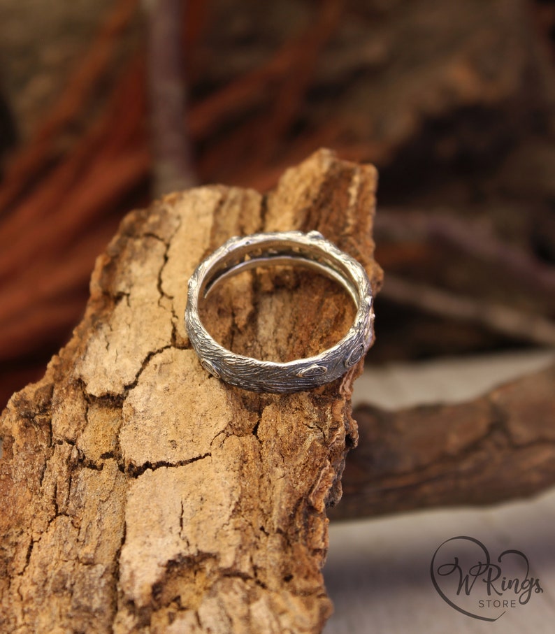 Gold Vine and Silver Tree bark Wedding Band in Vintage style