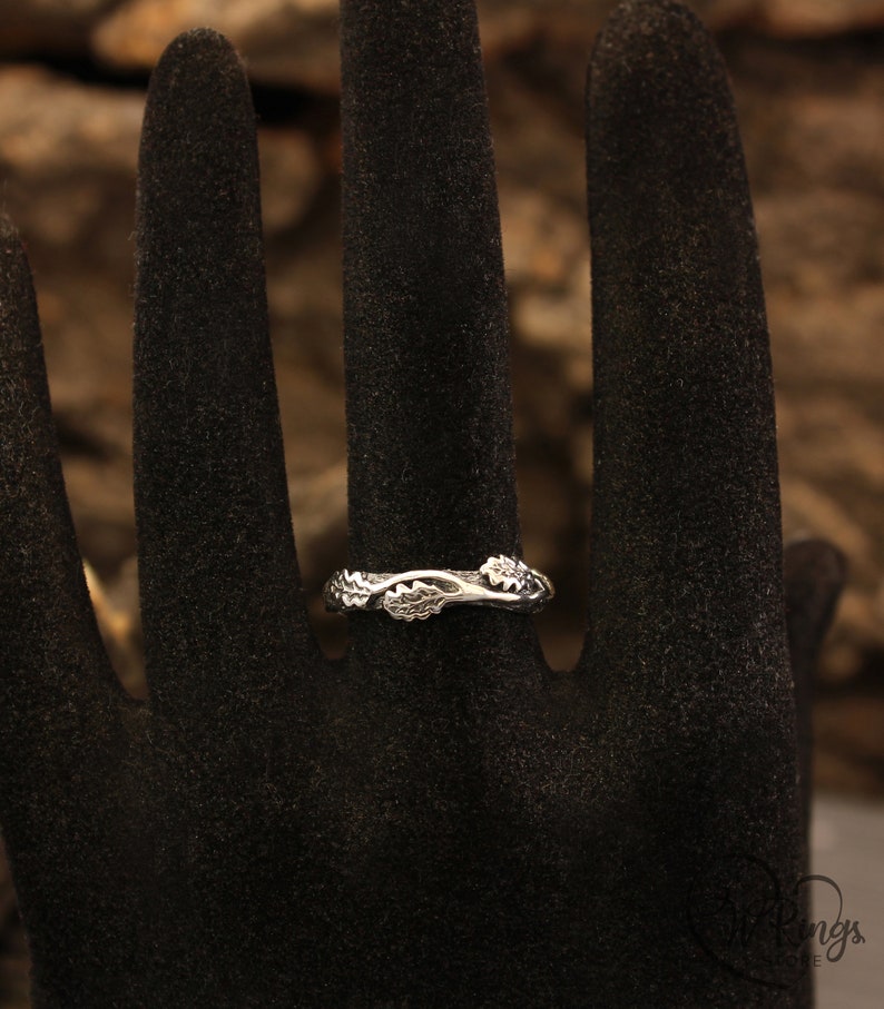 Branch Ring with oak Leaves — Oak leaf Silver Wedding Band