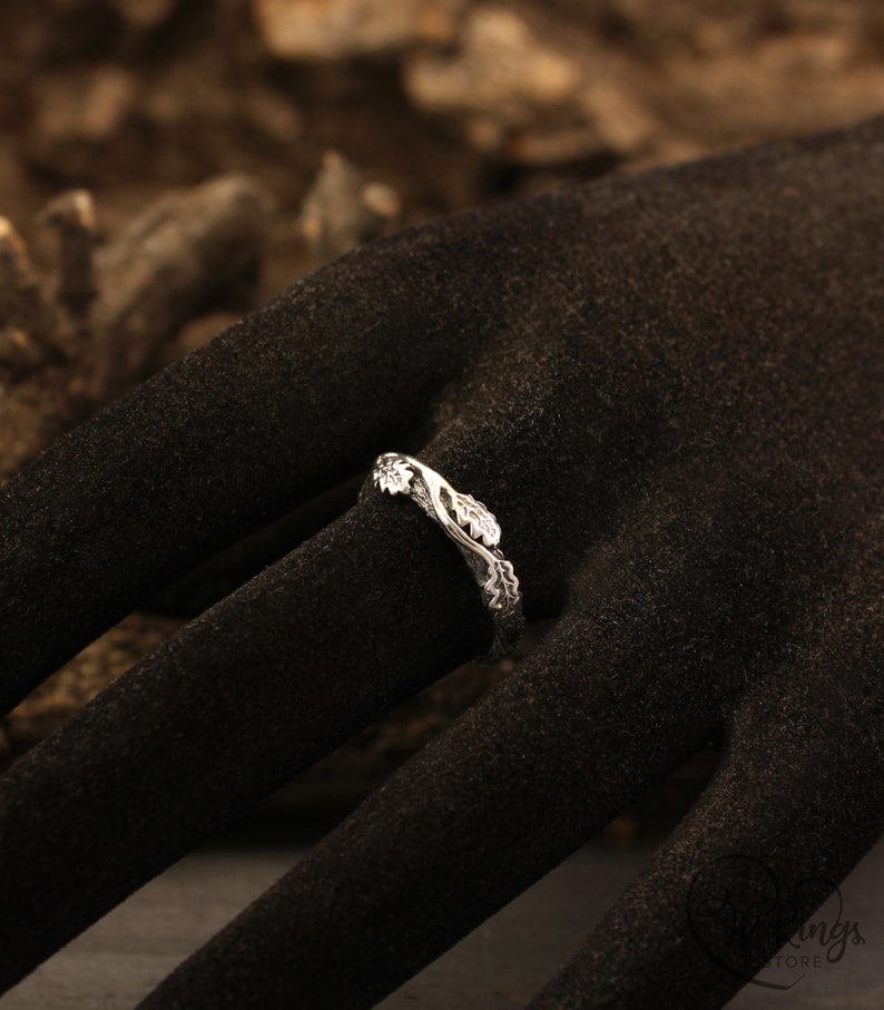 Branch Ring with oak Leaves — Oak leaf Silver Wedding Band