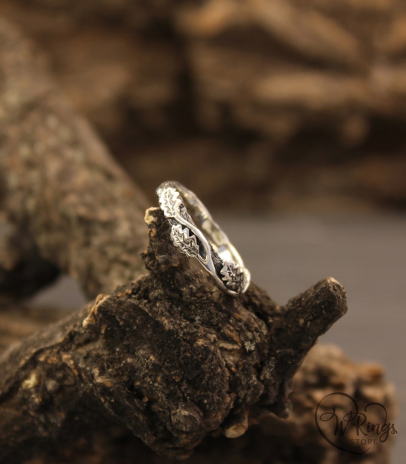 Branch Ring with oak Leaves — Oak leaf Silver Wedding Band