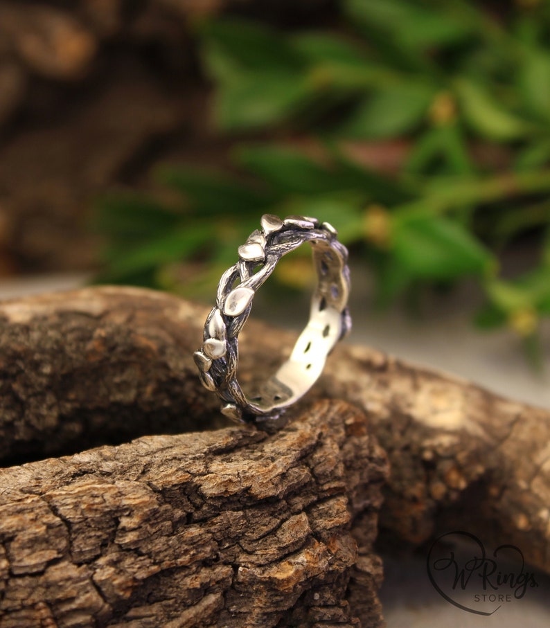 Twisted Twig with Leaves Sterling Silver Wedding Band