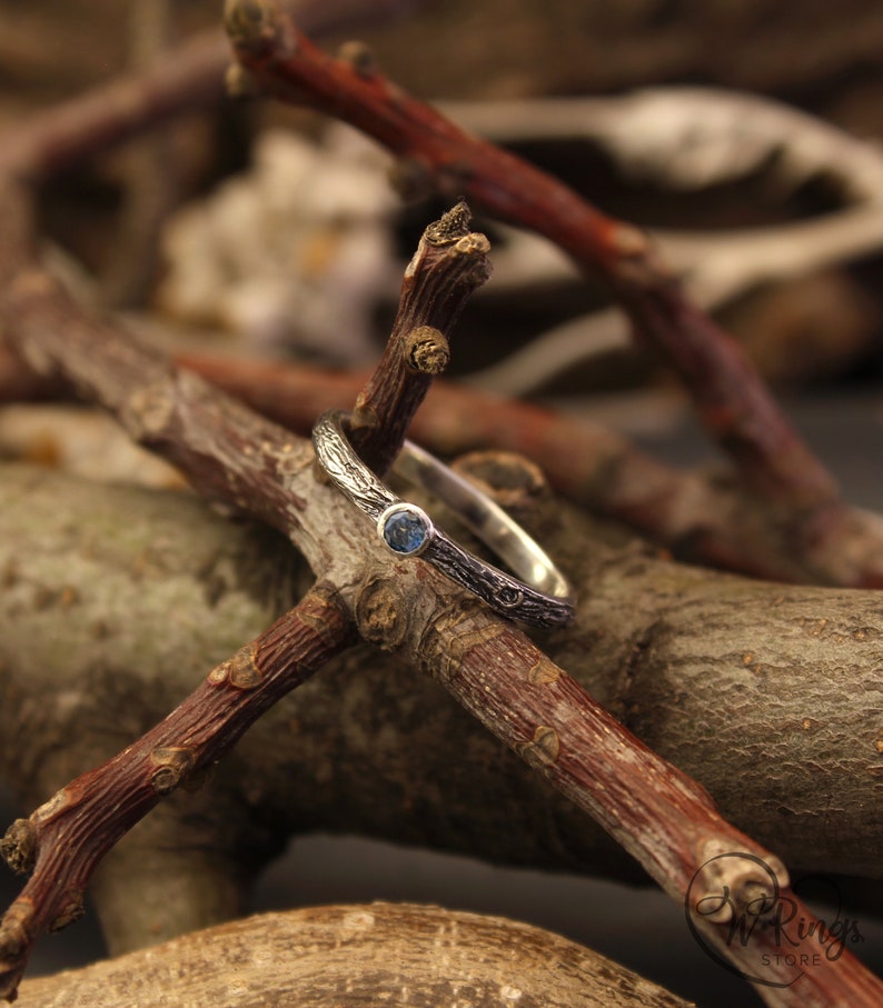 Topaz Silver Ring in Minimalist style with Silver Twig Band