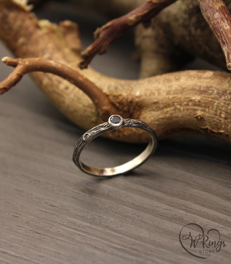 Topaz Silver Ring in Minimalist style with Silver Twig Band