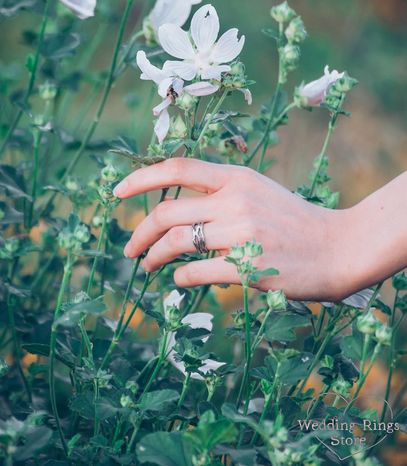 Unique Silver Branch Ring — Branch Wedding Band