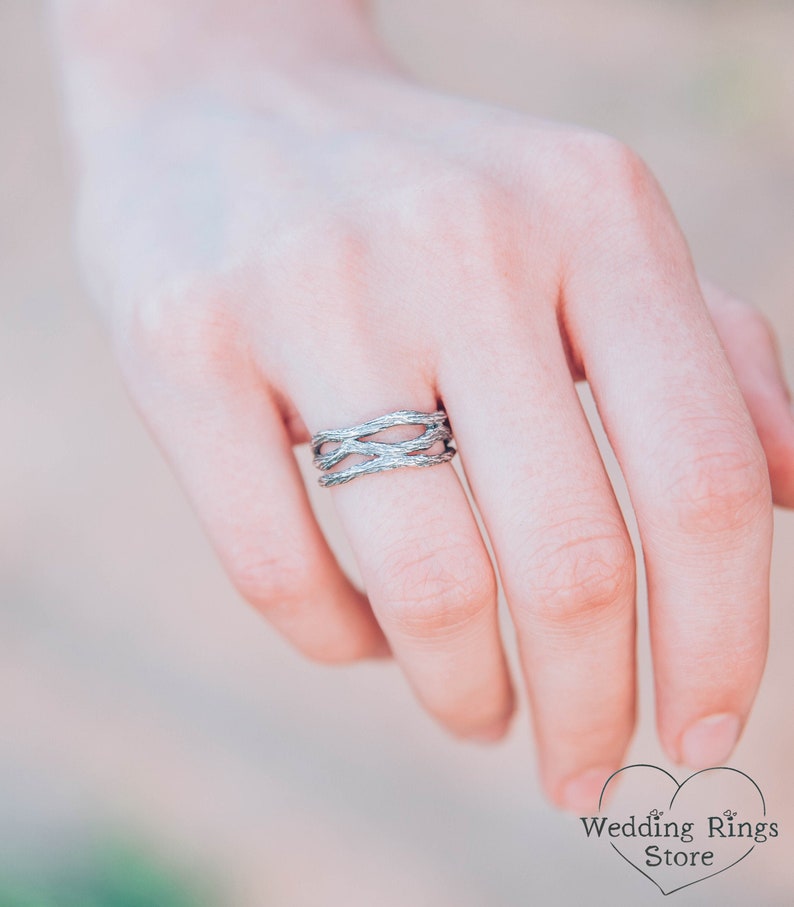 Unique Silver Branch Ring — Branch Wedding Band