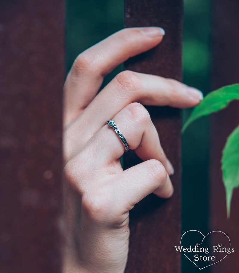 Topaz Silver Ring in Minimalist style with Silver Twig Band