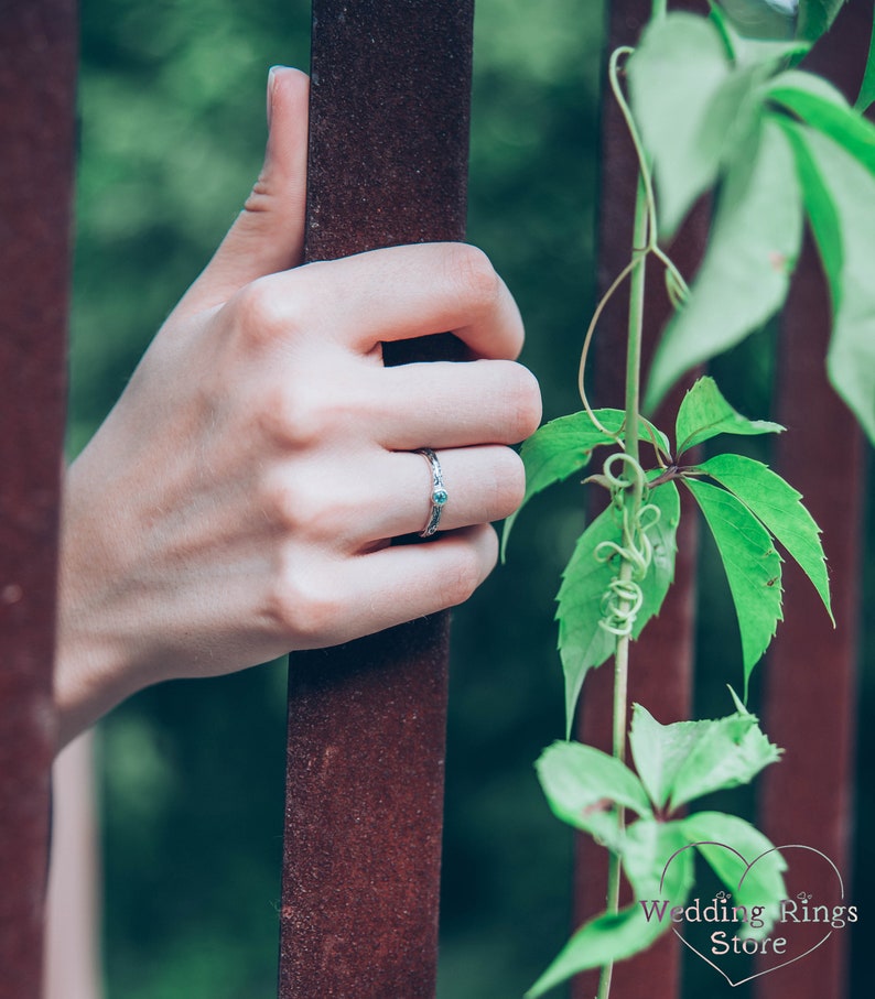 Topaz Silver Ring in Minimalist style with Silver Twig Band