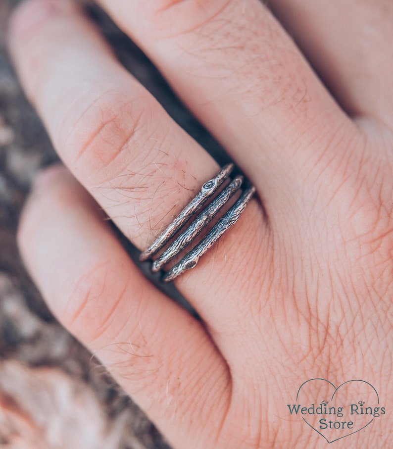 Tree Unique Silver Wedding Band — Men's Branch Wedding Ring