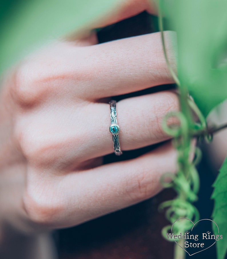 Topaz Silver Ring in Minimalist style with Silver Twig Band