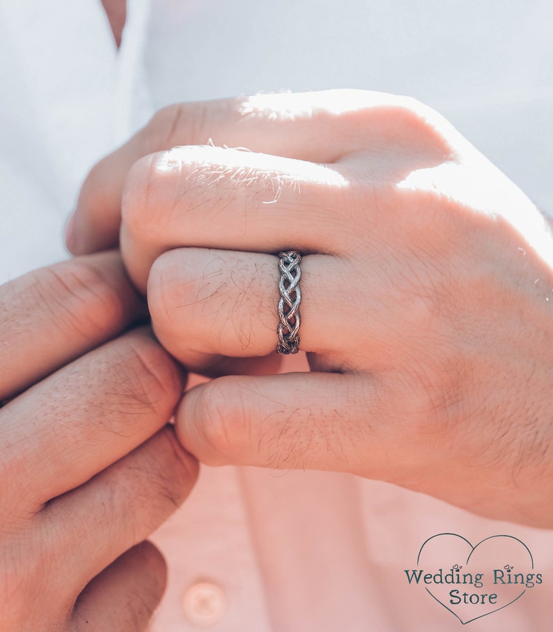 Detailed textured Silver Twisted Tree Branch Wedding Ring