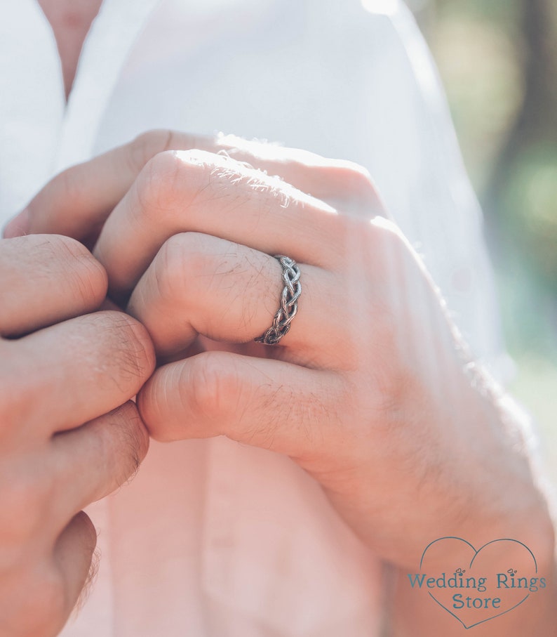 Detailed textured Silver Twisted Tree Branch Wedding Ring