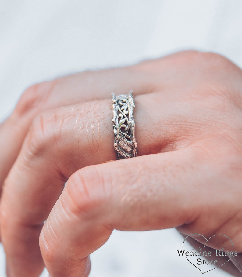 Diamond with Sterling Silver Branch and Vine Wedding Band