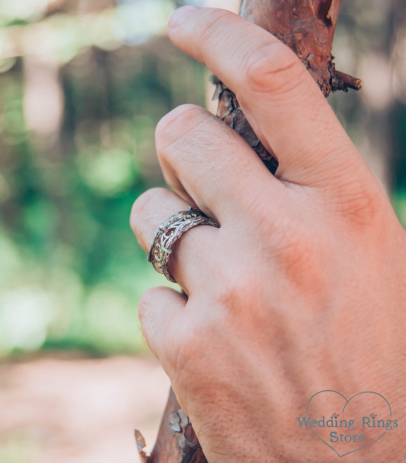 Men's Vintage Style Tree Silver Wedding Ring