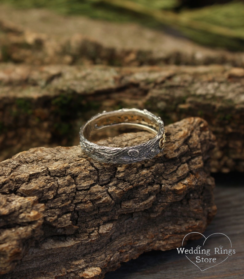 Emeralds with Silver Branch & Gold Vine Ring in Vintage style