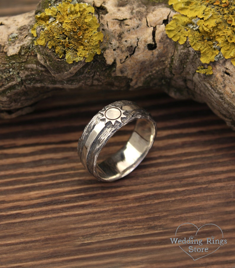 Sun and plain strip Handmade Massive Sterling Silver Ring