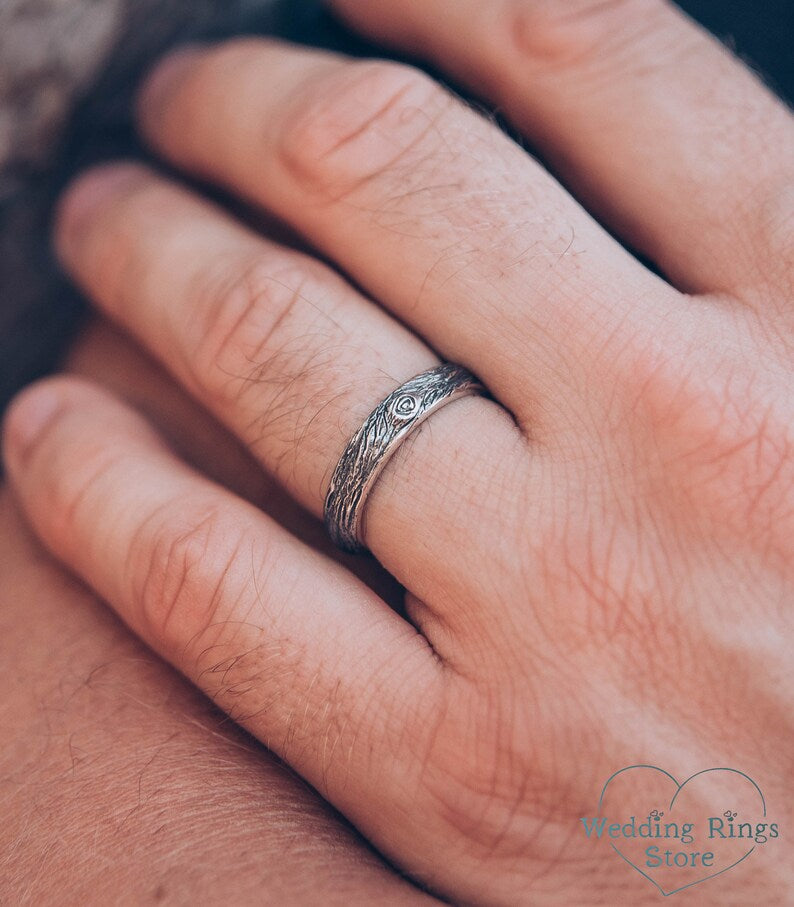 Tree Sterling Silver Band — Tree bark Wedding Ring