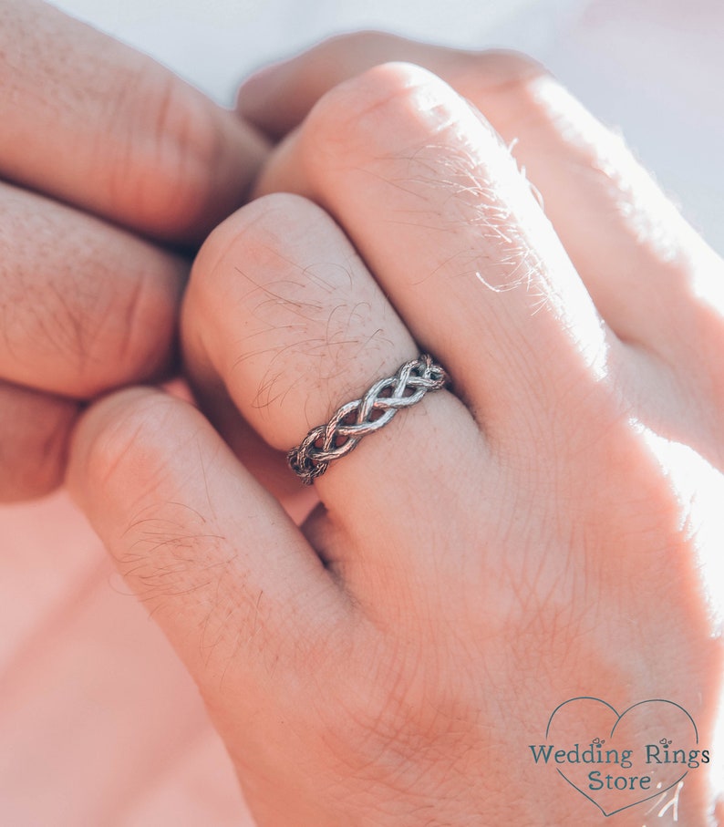 Detailed textured Silver Twisted Tree Branch Wedding Ring