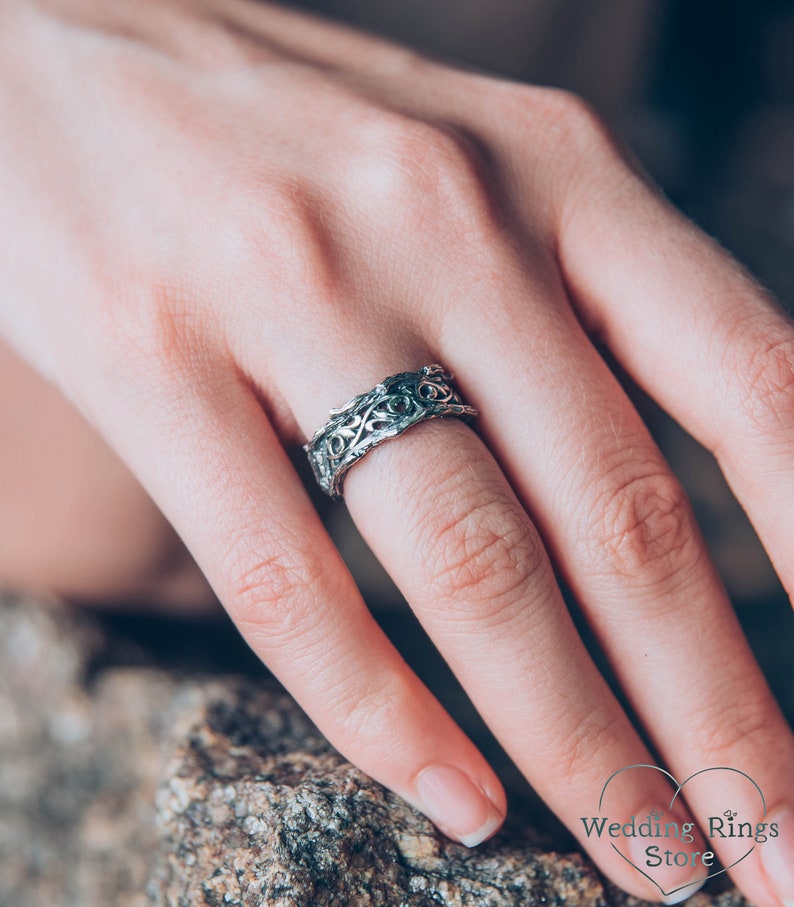 Diamond with Sterling Silver Branch and Vine Wedding Band