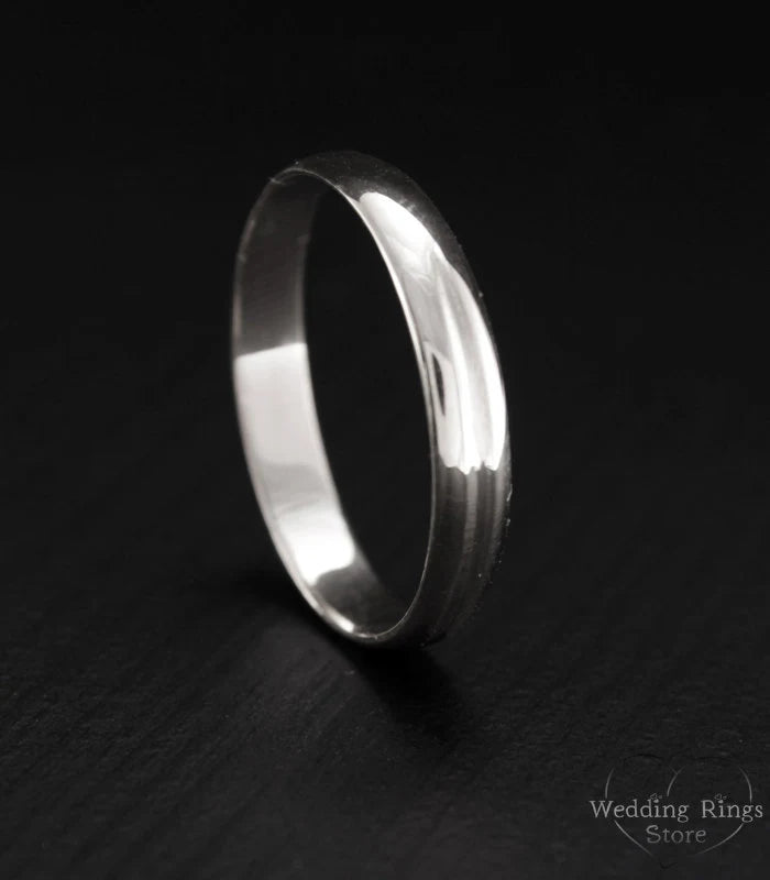 Tiny Silver Couple Wedding Bands Set His & Hers