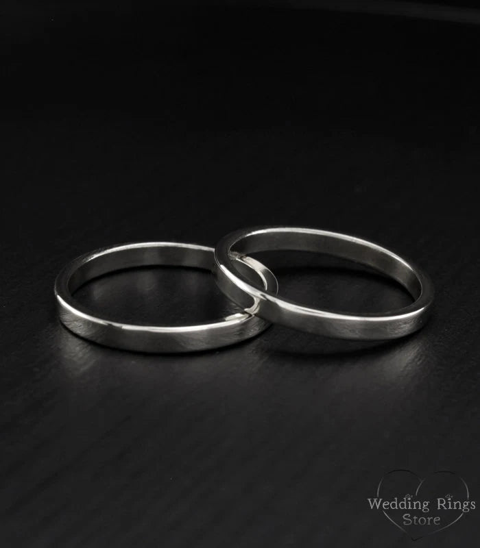 Traditional Minimal Silver Matching Wedding Bands