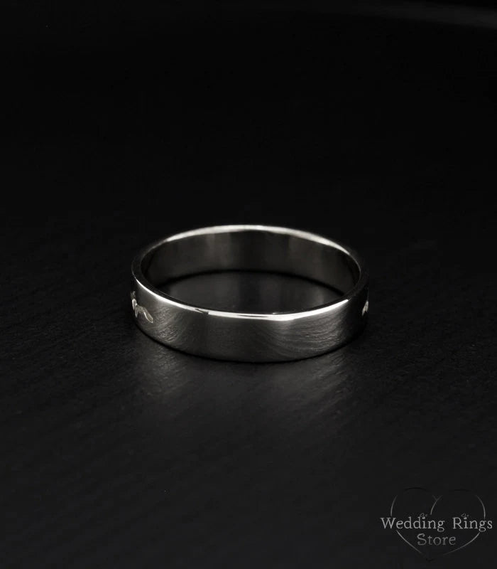 Engraved Heartbeat Unique Silver Plain Wedding Ring