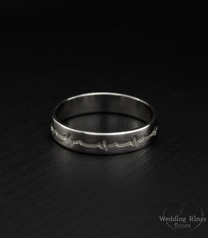 Engraved Heartbeat Unique Silver Plain Wedding Ring