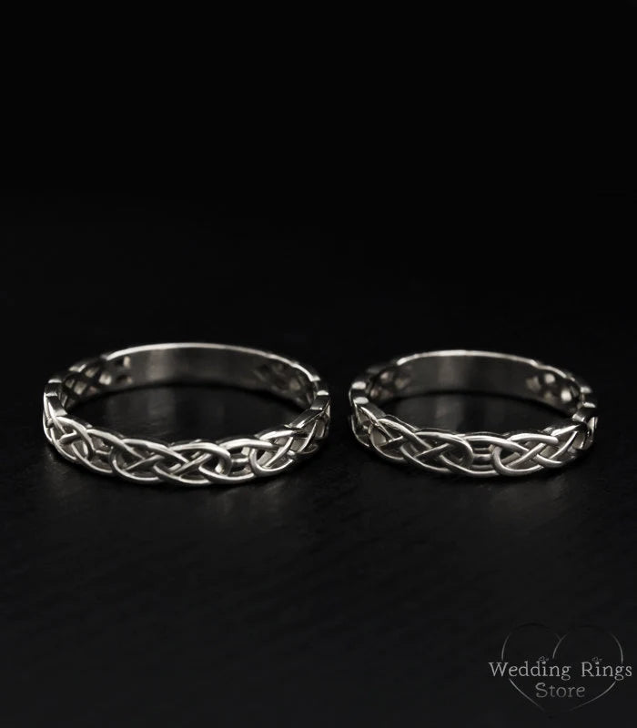 Silver Celtic Knot Couple Rings Set