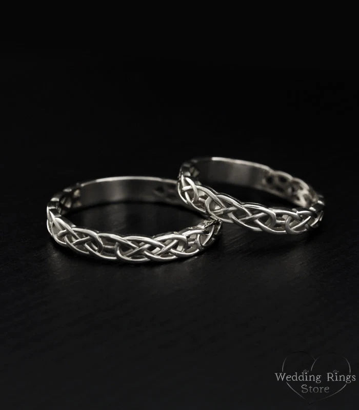 Silver Celtic Knot Couple Rings Set