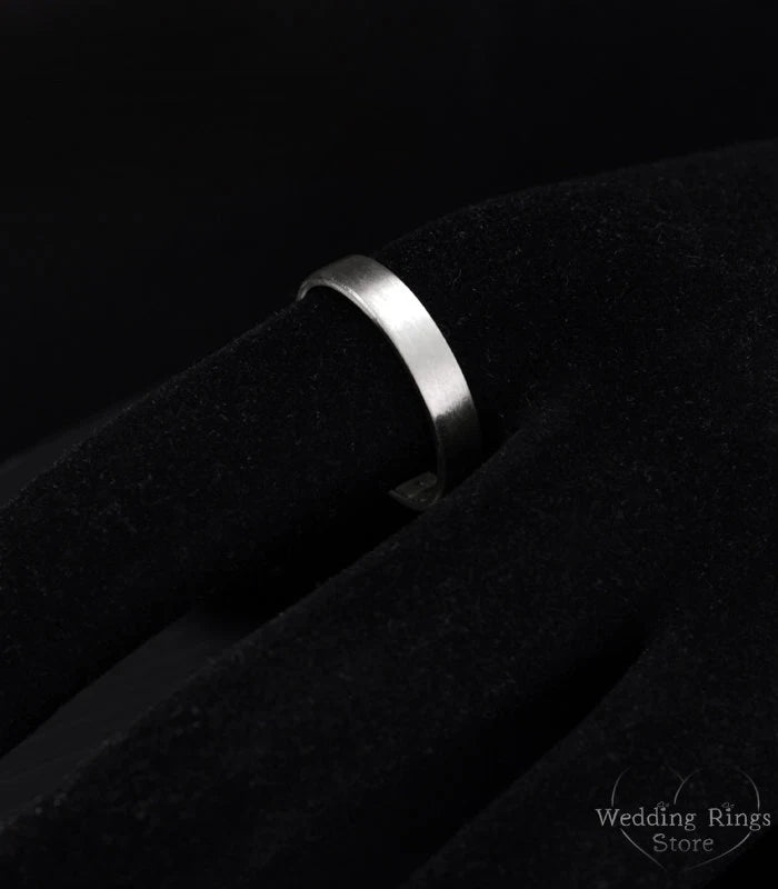 Simple Silver Plain & Diamond Wedding Rings Set