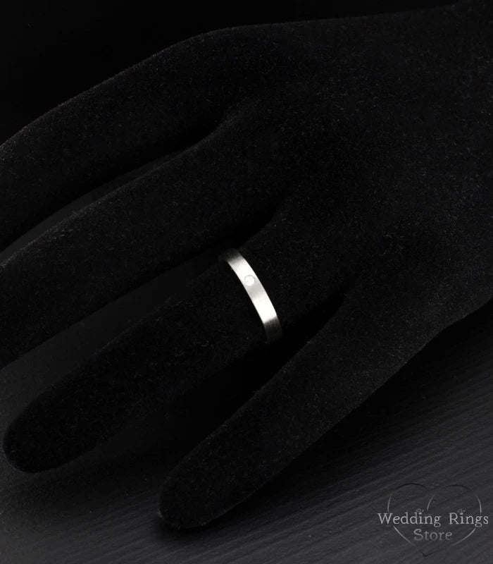 Simple Silver Plain & Diamond Wedding Rings Set