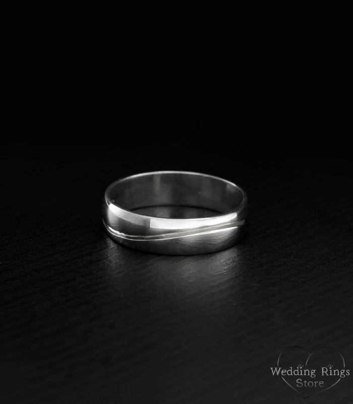 Wide & Engraved Wave Wedding Bands Set for Couples