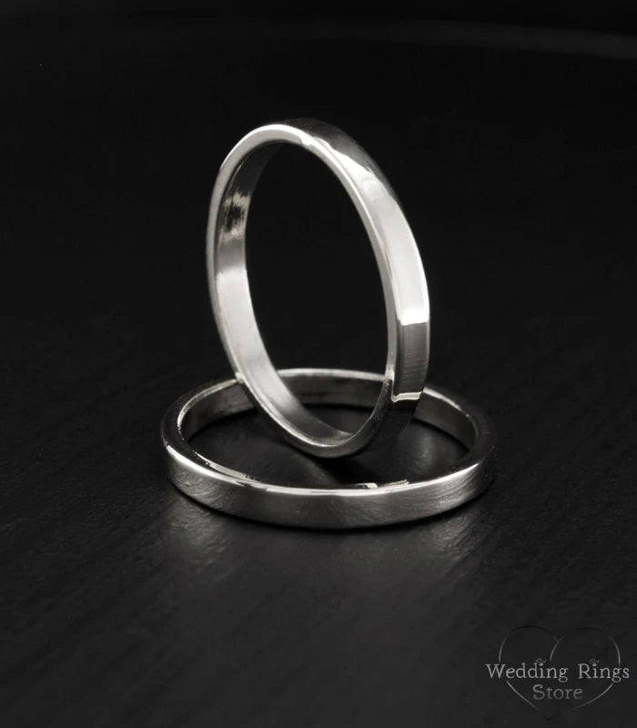 Traditional Minimal Silver Matching Wedding Bands