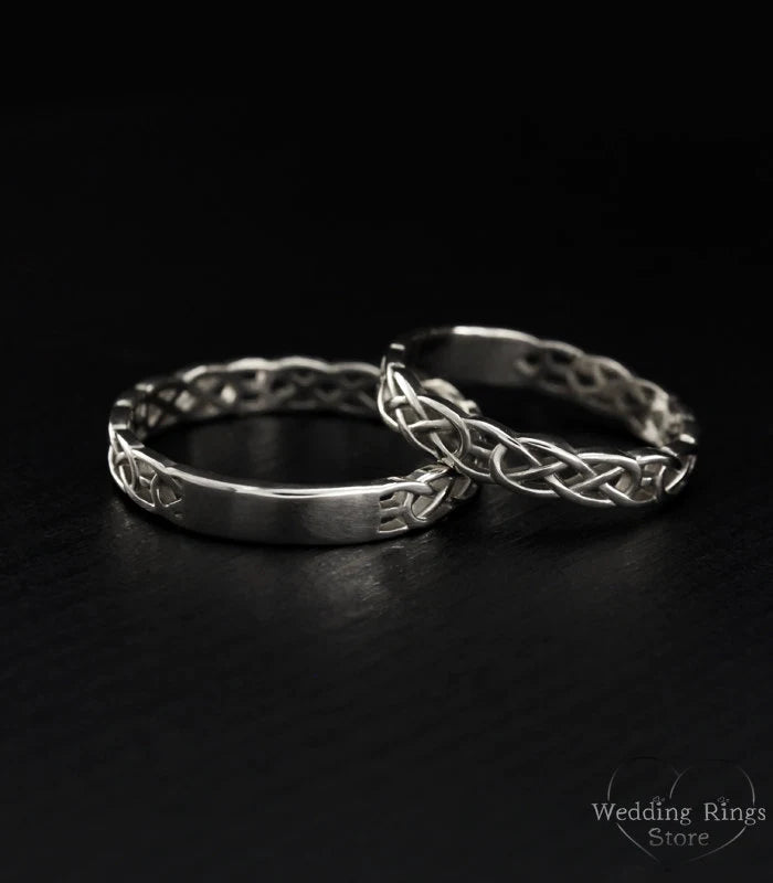 Silver Celtic Knot Couple Rings Set