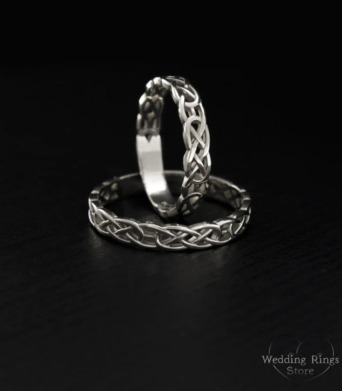 Silver Celtic Knot Couple Rings Set