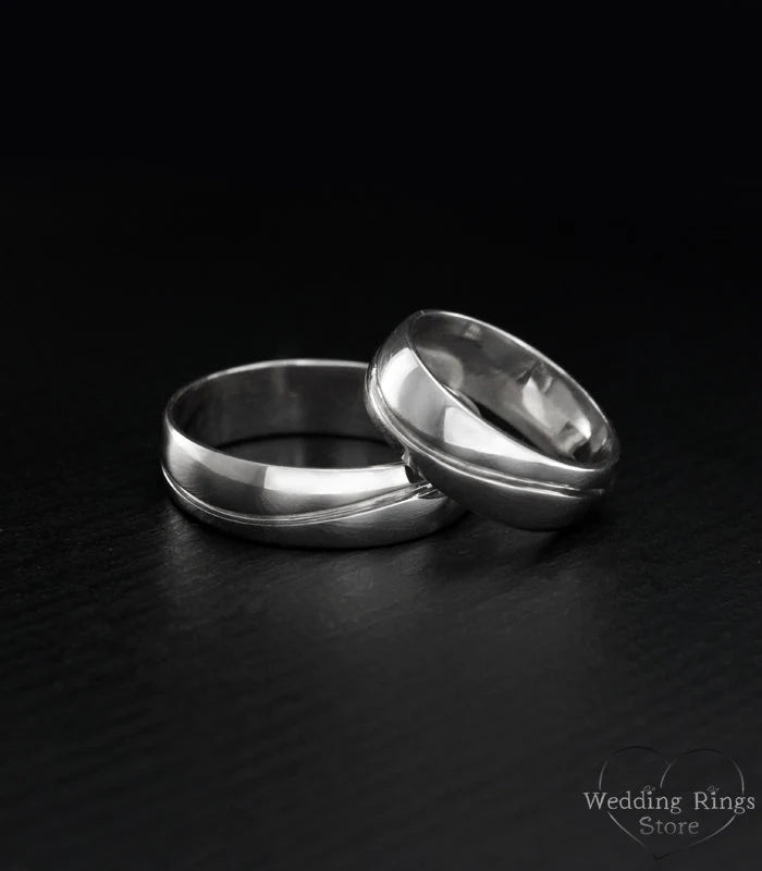 Wide & Engraved Wave Wedding Bands Set for Couples