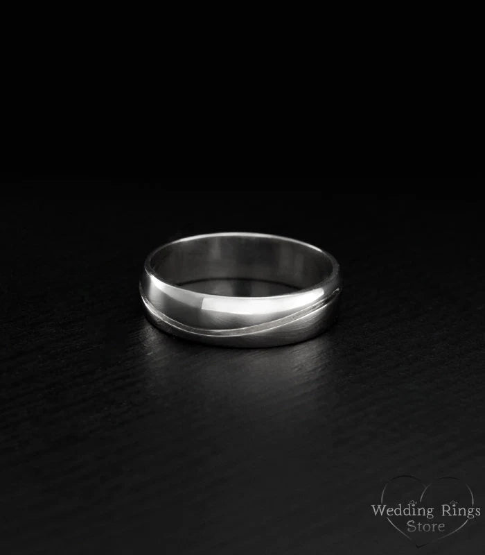 Wide & Engraved Wave Wedding Bands Set for Couples