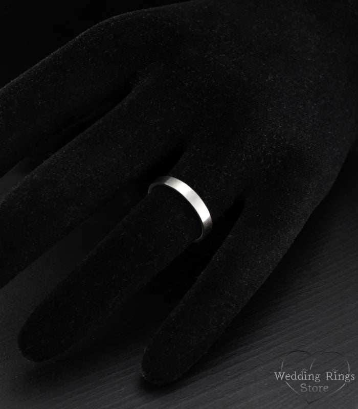 Silver Plain Couple Promise and Wedding Bands Set Matte