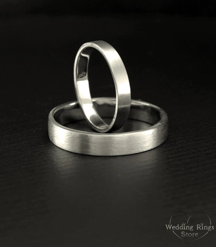 Silver Plain Couple Promise and Wedding Bands Set Matte