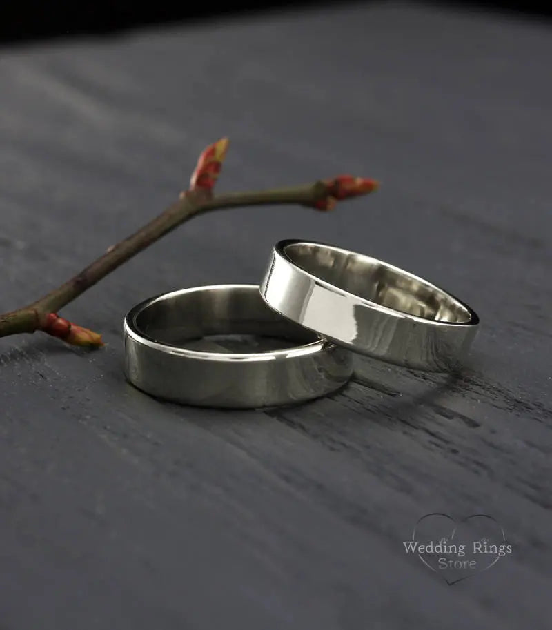 Fine & Simple Polished Sterling Silver Couple Wedding Bands Set