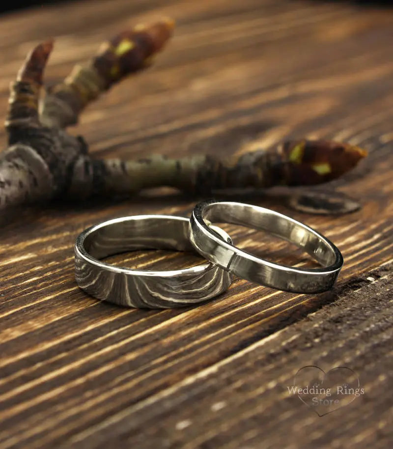 Simple & Plain Silver Couple Wedding Bands