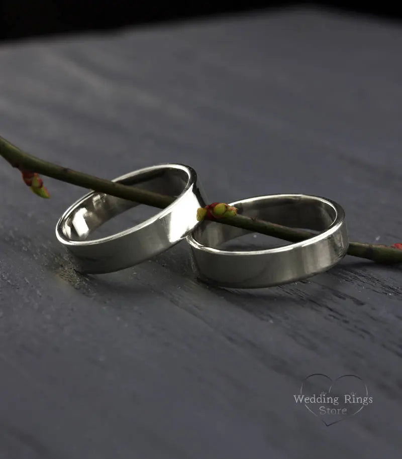 Fine & Simple Polished Sterling Silver Couple Wedding Bands Set