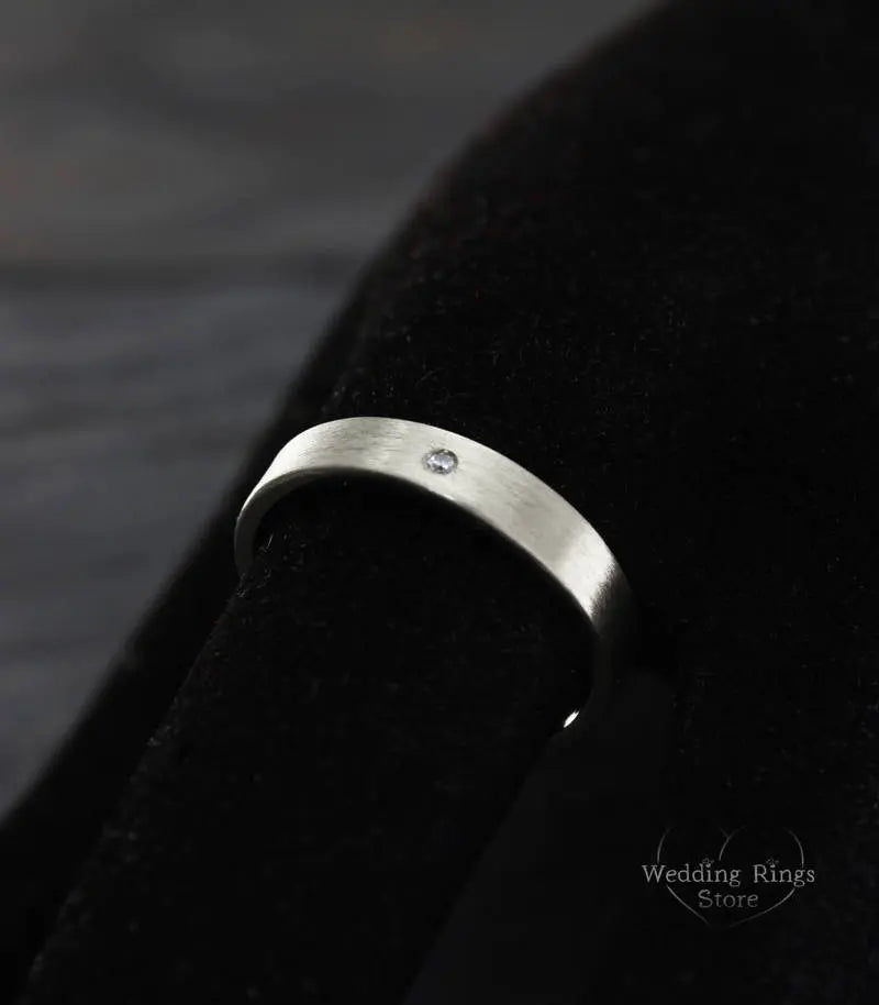 Flat Plain Silver Diamond Wedding Ring 4mm