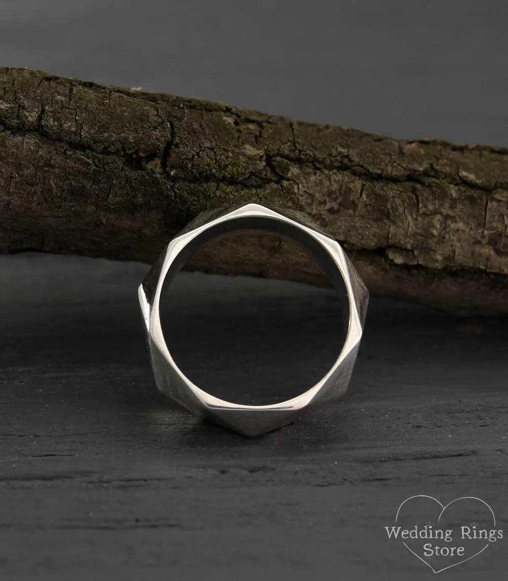 Bold and Chunky Geometric Faceted Silver Ring