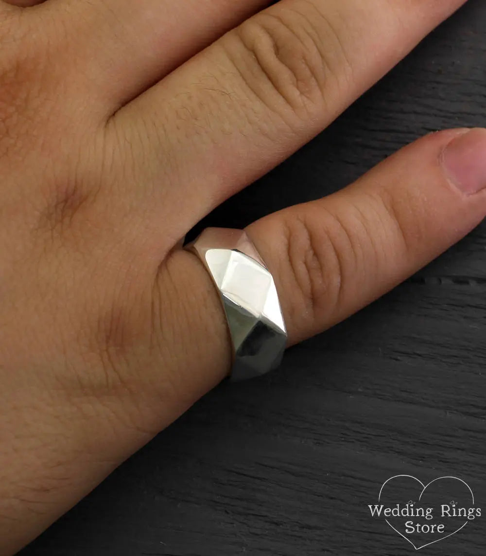 Bold and Chunky Geometric Faceted Silver Ring