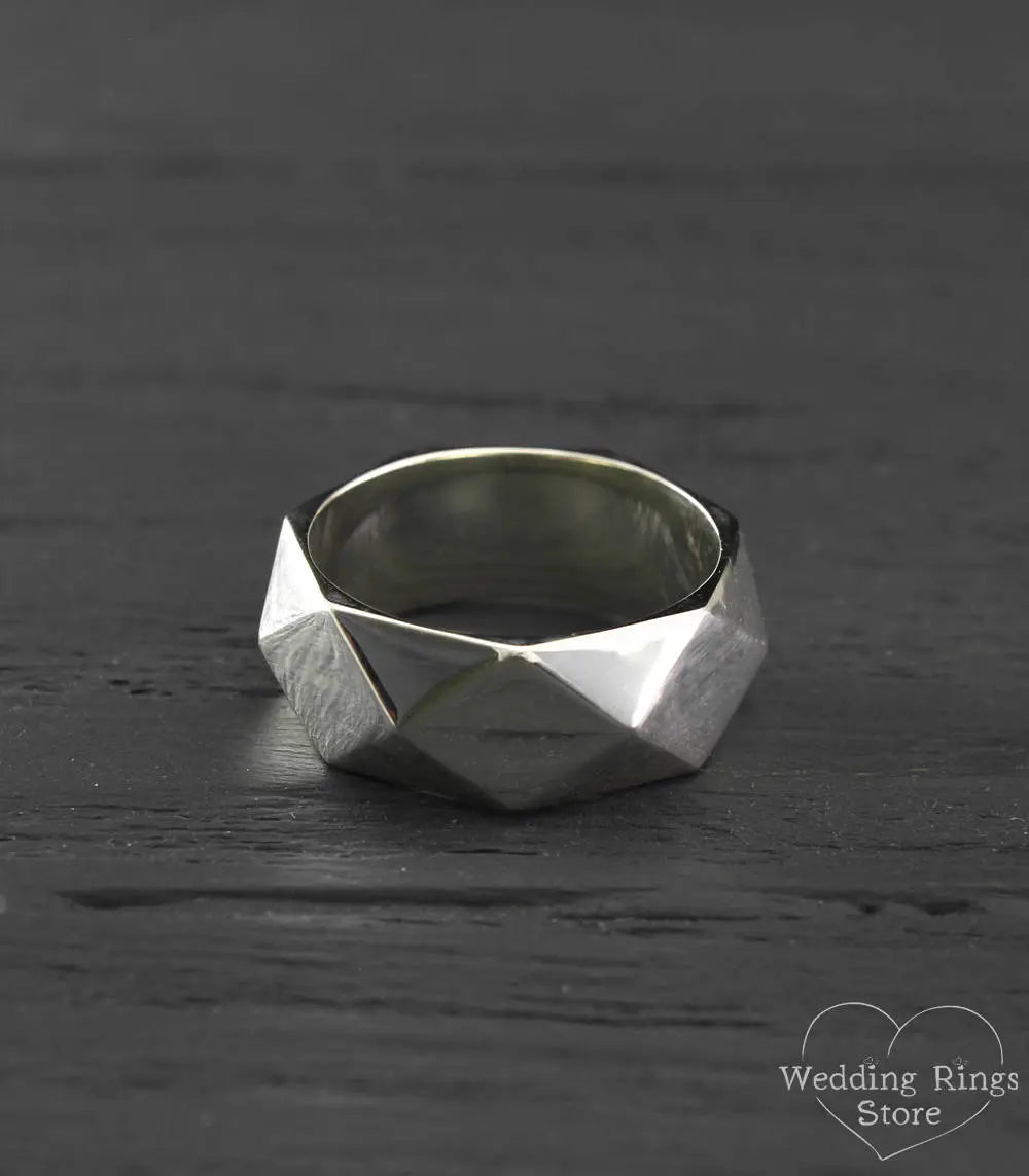 Bold and Chunky Geometric Faceted Silver Ring