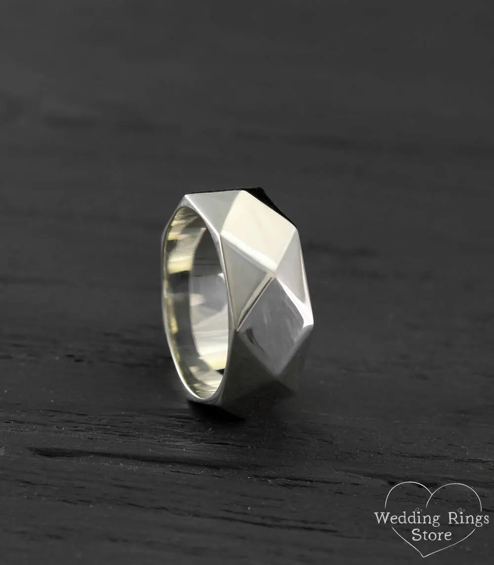 Bold and Chunky Geometric Faceted Silver Ring